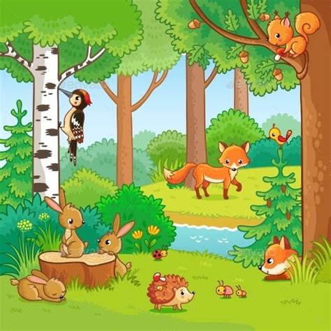 Animals in the Forest | Forest animals illustration, Forest cartoon ...