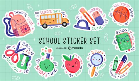 School Supplies Cute Education Sticker Set Vector Download