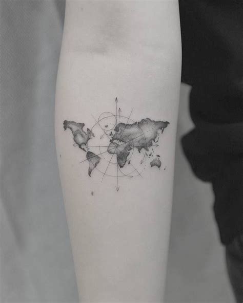 35 Best World Map Tattoo Ideas For Travel Lovers - TattooBloq | World ...