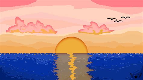 blue, pink, sunset, pixel art, sea, clouds, HD Wallpaper | Rare Gallery