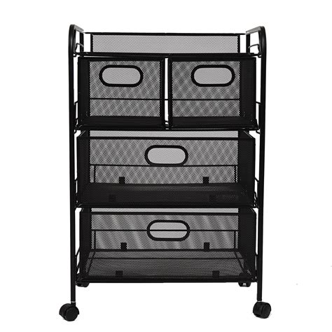 Mind Reader Mesh 4 Drawer Rolling Mesh Office Cart, Metal Storage ...