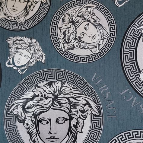 38611-1 Versace Blue Dark Teal Silver Medusa Wallpaper in 2023 | Aztec ...