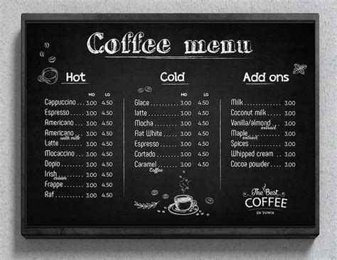 Coffee Menu Template, Drinks Menu, Cafe Menu, Instant Download, Hand ...