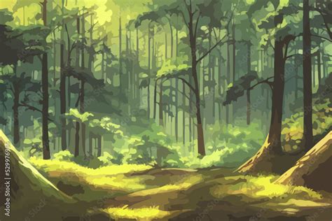 Anime forest landscape nature background. Beautiful trees with yellow ...