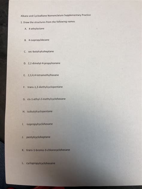 Solved Alkane and Cycloalkane Nomenclature Supplementary | Chegg.com