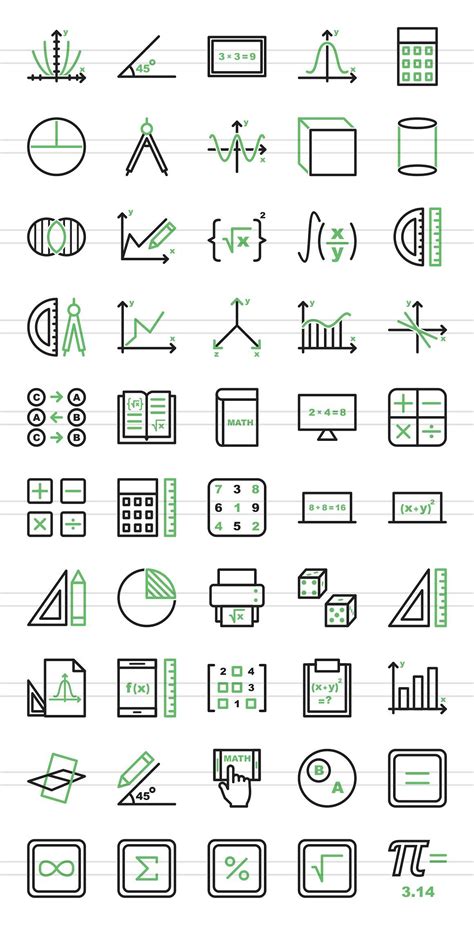 50 Math Symbols Green & Black Icons | Math drawing, Math design, Math logo