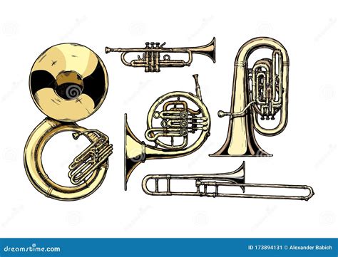 Brass musical instrument stock vector. Illustration of drawing - 173894131