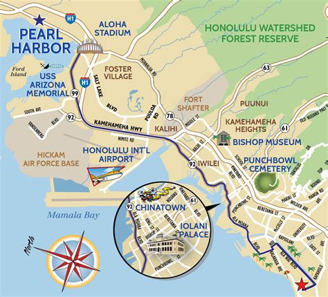 Pearl Harbor Tour Map for a Hawaii Moped or Scooter Rental