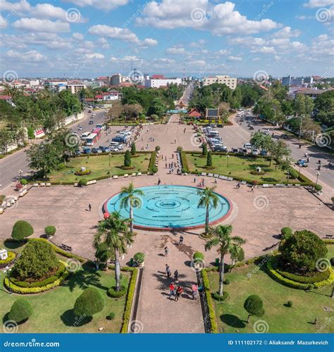 Patuxay Park in Vientiane, View from the Top of Patuxai Gate Editorial ...