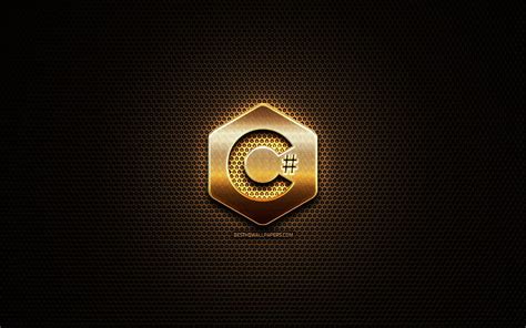 C Sharp glitter logo, programming language, grid metal background, C ...