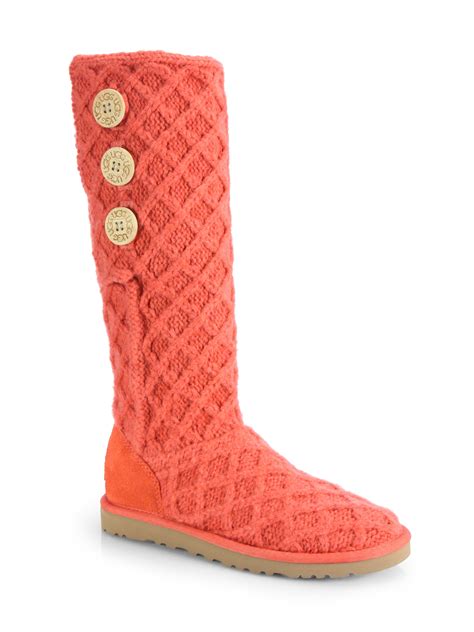 Lyst - Ugg Lattice Cardy Knit Boots in Orange