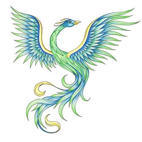 Elegant freedom blue-and-green phoenix tattoo design - Tattooimages.biz