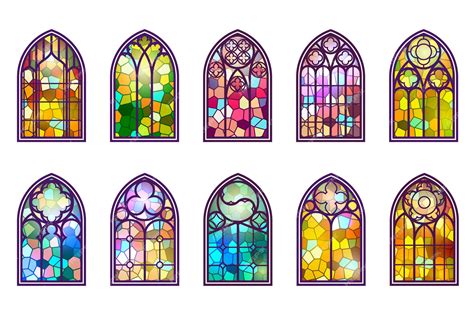 Premium Vector | Gothic windows set Vintage stained glass church frames ...