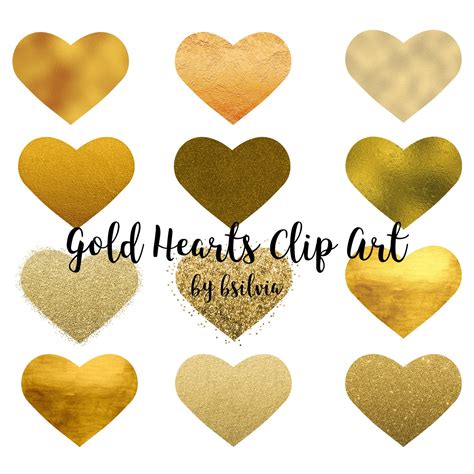 Gold Hearts Clip Art, Gold Foil Clip Art Hearts, PNG Gold Hearts ...