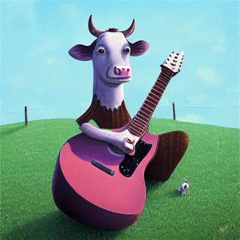 cow playing a guitar, illustration by gediminas | Stable Diffusion ...