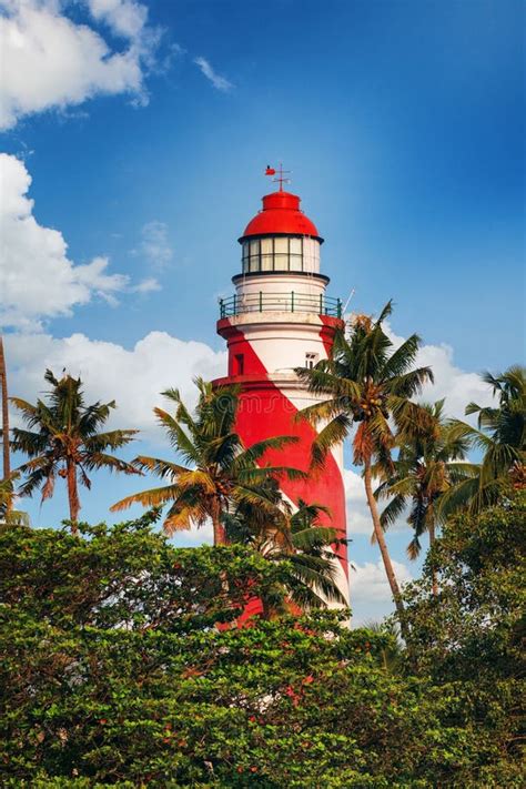 Thangassery Lighthouse on the Cliff Surrounded by Palm Trees and Big ...