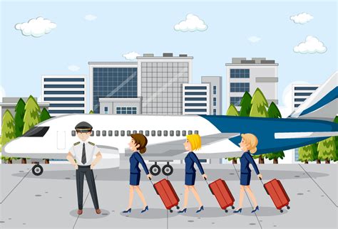 Airport scene with aircrews in cartoon style 6154228 Vector Art at Vecteezy