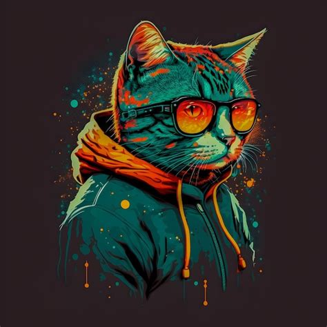 Premium Photo | Hipster cute pop art cat illustration hand drawn