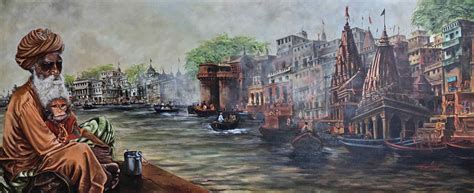 Buy Varanasi Ghat and Sadhu Painting with Acrylic on Paper by Ghanshyam ...