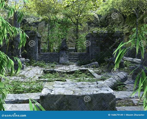 Abandoned Temple Ruins in the Forest 3D Illustration Stock Illustration ...