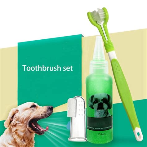 Pet Dog Teeth Cleaning Kit Three Sided Pet Toothbrush Gel Toothpaste ...