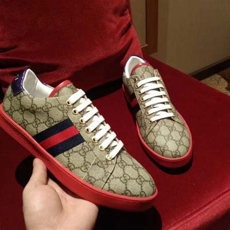 Gucci Men Ace GG Supreme Canvas Sneaker Shoes-Red - LULUX