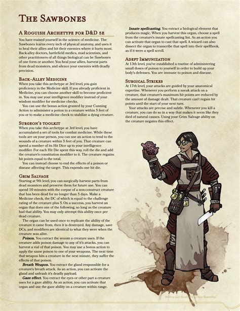 [OC] Homebrew Rogue Subclass: The Sawbones - Patch up your allies and ...