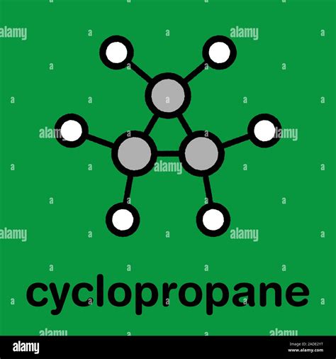 Cyclopropane cycloalkane molecule. Used as anaesthetic. Stylized ...