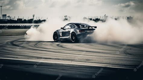 Premium Photo | A sport car is drifting on a track with smoke around it