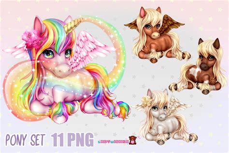 Rainbow pony PNG set