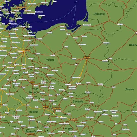 Poland Rail Travel Map - European Rail Guide