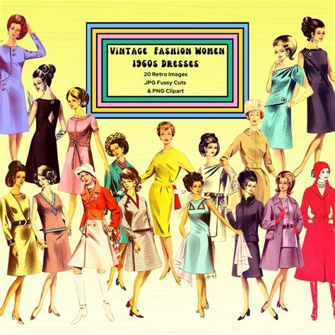 1960s Vintage Fashion Clipart Fashion Retro Women Illustrations ...