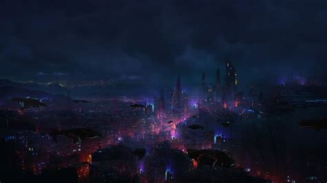 #dark futuristic city digital art science fiction Eric Lee #1080P # ...