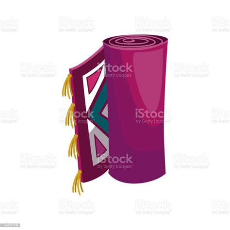 Rolled Up Rectangular Purple Mat Cartoon Vector Illustration Stock ...