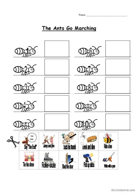 The Ants Go Marching song and nurser…: English ESL worksheets pdf & doc