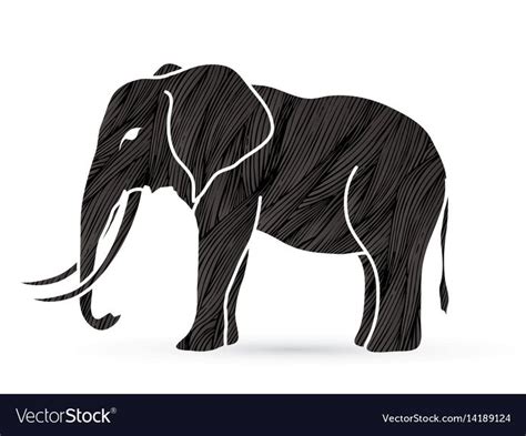 an elephant is drawn in black and white