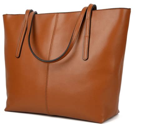 Women's Large Capacity Leather Work Tote Zipper Closure Shoulder Bag Brown