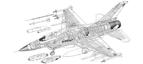 General Dynamics F-16 Fighting Falcon Cutaway Drawing in High quality