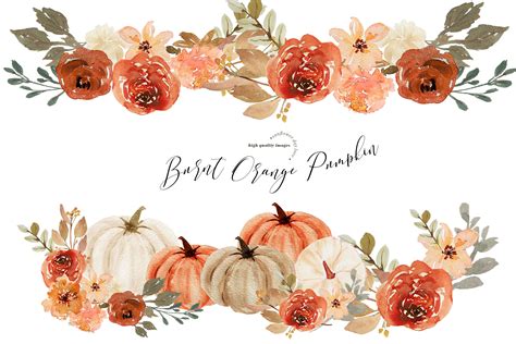 Burnt Orange Pumpkin Clipart, Burnt Orange Arch Boho Floral Leaves By ...