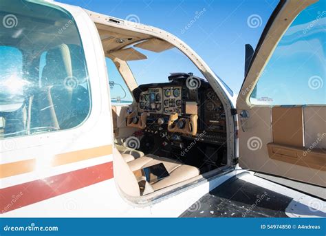 Cockpit of Small White Propeller Aircraft Plane Stock Photo - Image of ...