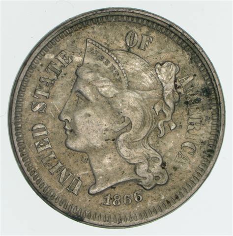 RARE ***3***THREE***Cent*** - 1866 Three Cent Nickel Piece - Rare in ...