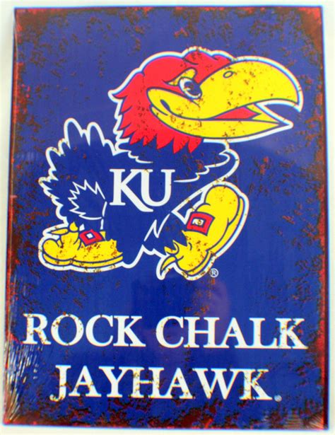 Rock Chalk Jayhawk Ku Kansas University Metal Distressed Sign #82092 | eBay