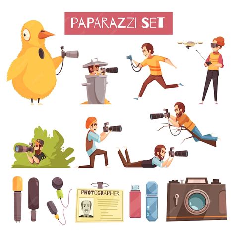 Free Vector | Paparazzi photographer cartoon icons set