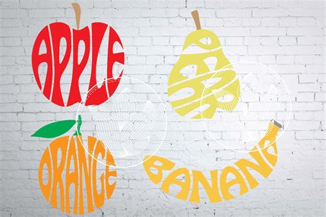 Fruits svg cut files, Apple, Banana, Orange, Pear, lettering (105597 ...