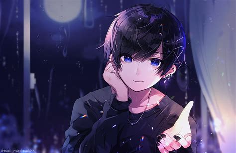 Anime, Boy, Short Hair, Black Hair, Earrings, Blue Eyes, HD wallpaper ...