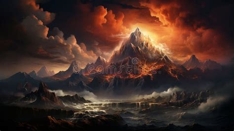 A Digital Painting of a Volcano with a Cloud of Smoke Coming Out of it ...