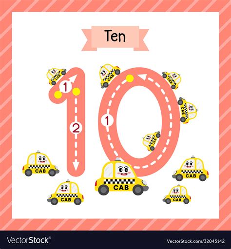 Number 10 transportation tracing flash card Vector Image