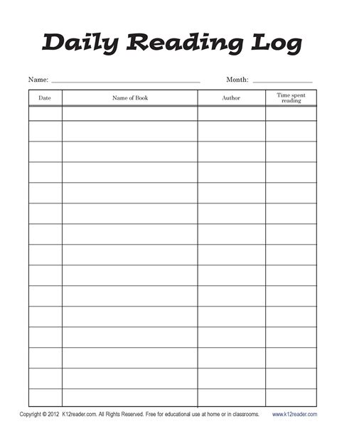 Free Printable Reading Log With Summary