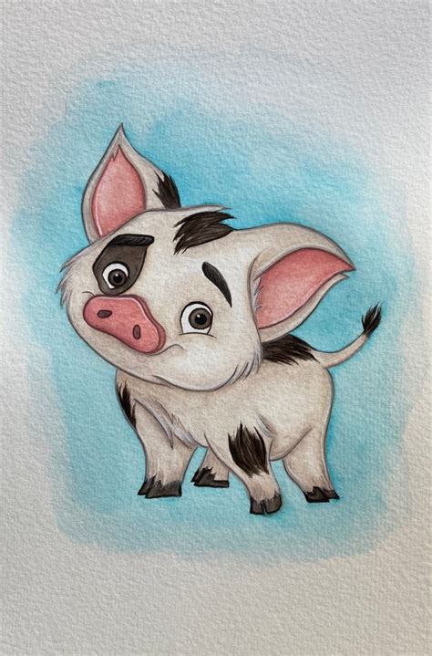 Disneys Moana Pua Pig Watercolor Painting Original and - Etsy