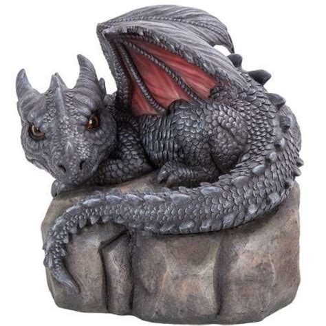 Garden Dragon on Rock Statue | 9 1/4 Inch Resin Dragon Statue